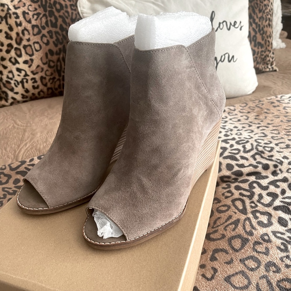 Lucky Brand Jezza Suede Open Toe Boot/Wedge Brand new with box.